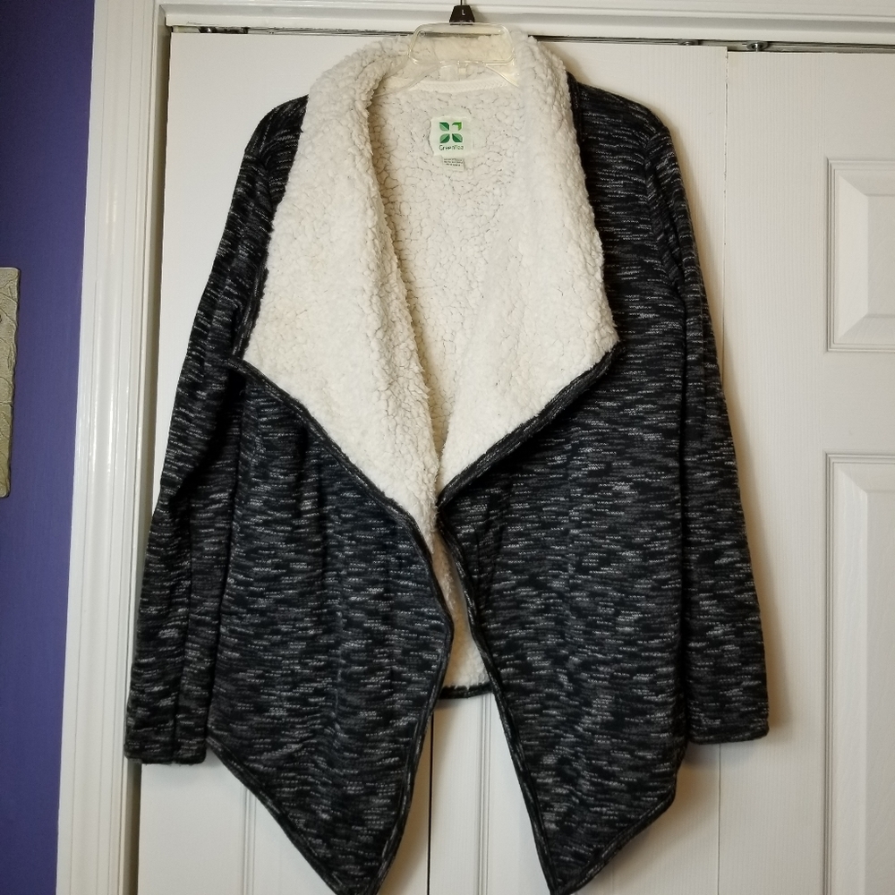 Green Tea Heather Sherpa Wrap Cardigan